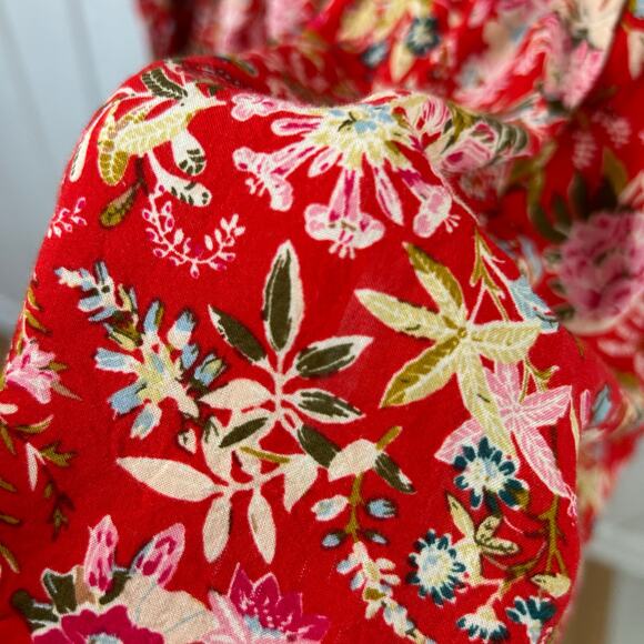 Rose + Olive Women Boho Hippie Long Sleeve Babydoll Top Blouse Red Size Large - Picture 3 of 7